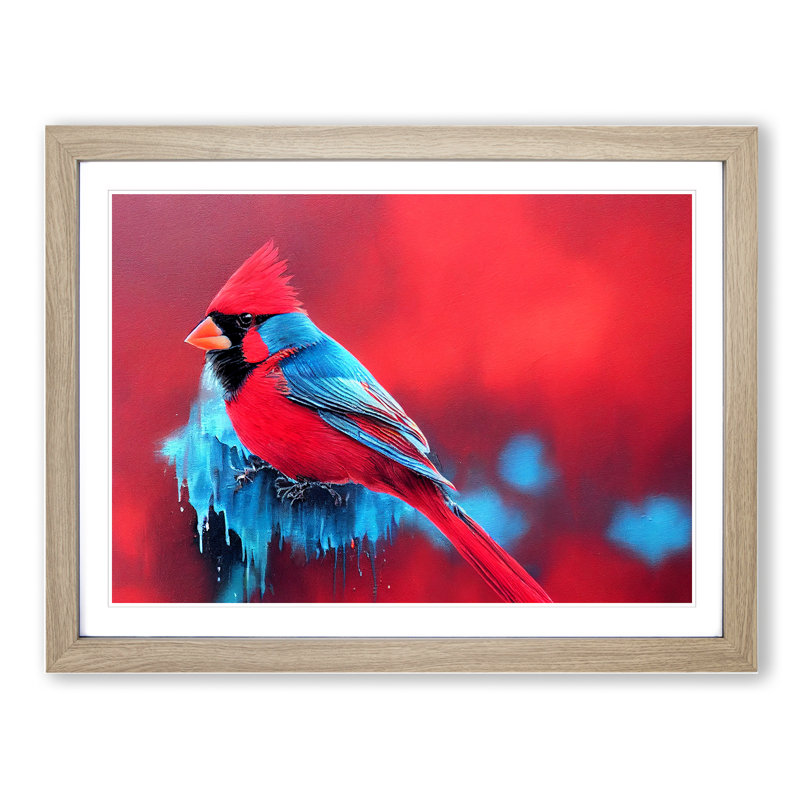 Cardinal Bird Vol.16 - Single Picture Frame Print, 25cm H x 34cm W x 2cm D, Oak Framed