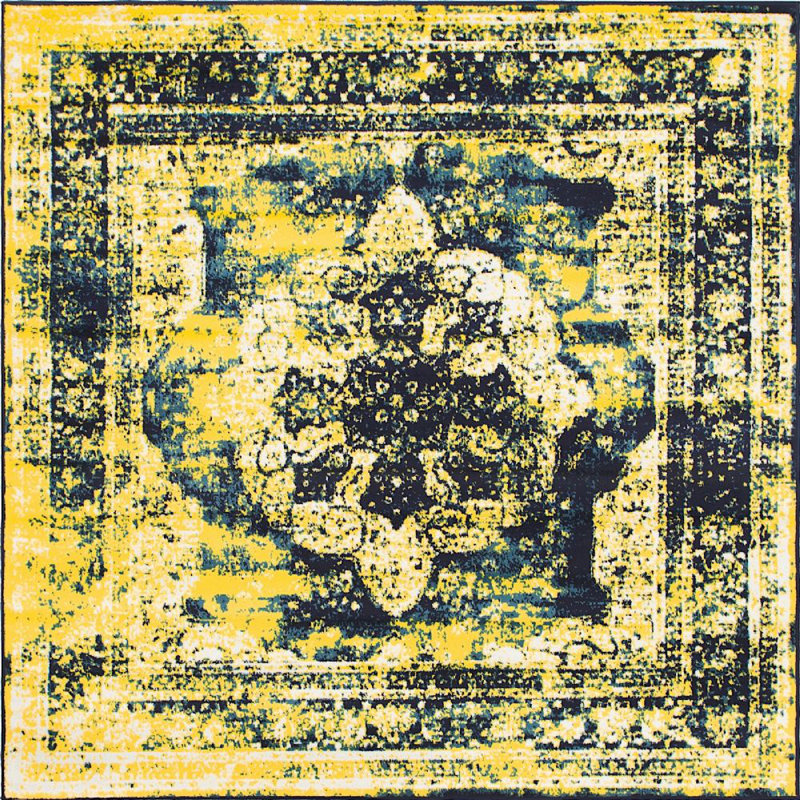 Tapis oriental jaune Oneita, Carré 8 pi