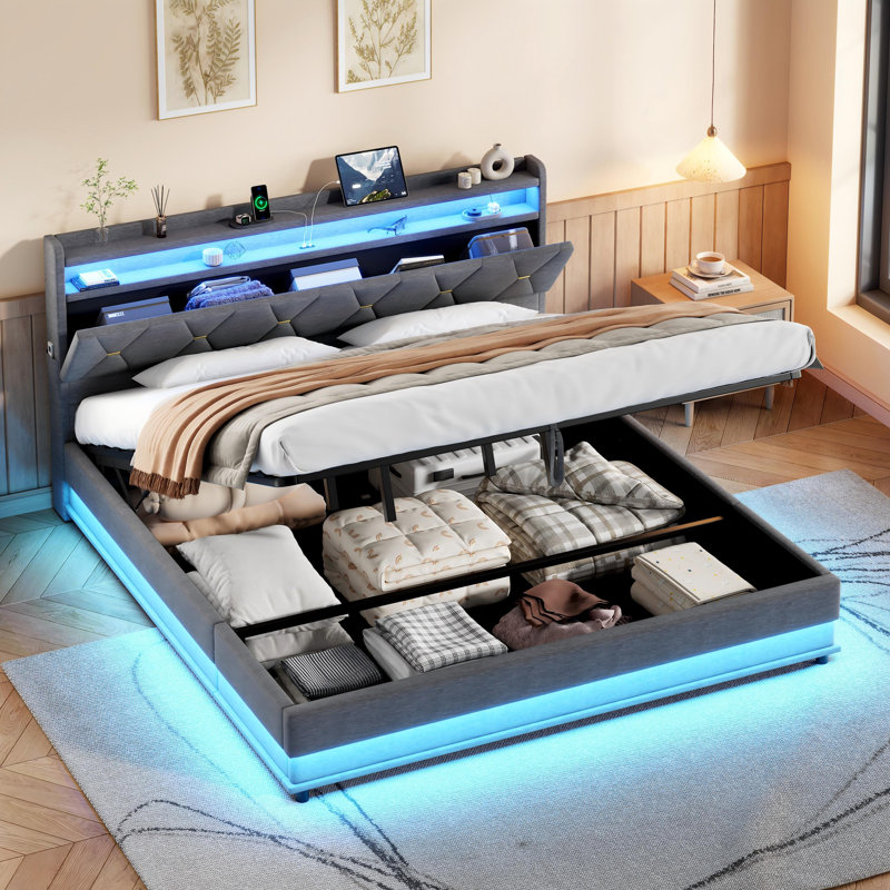 Upholstered Ottoman Storage Bed, Grey, Super King (6')