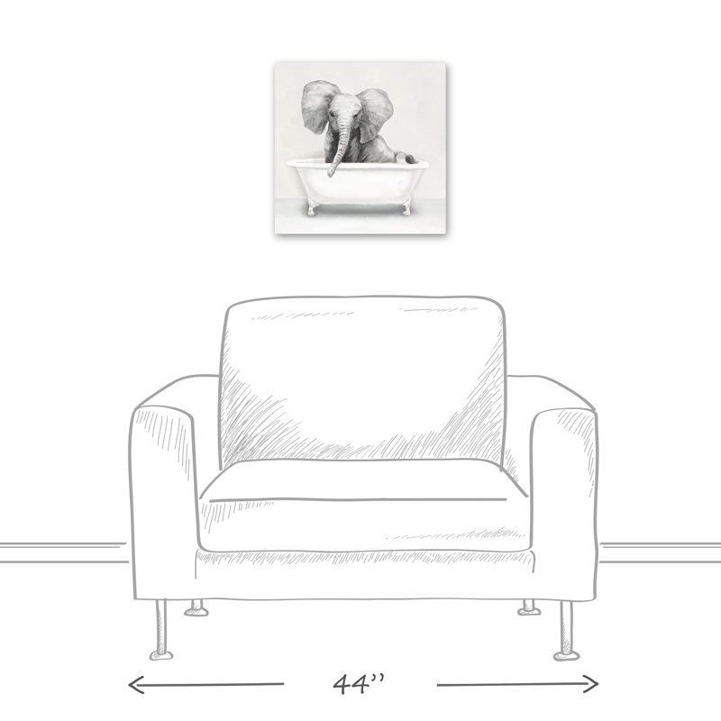 Éléphant dans la baignoire sur toile, H 12 po x l 12 po x P 1,25 po