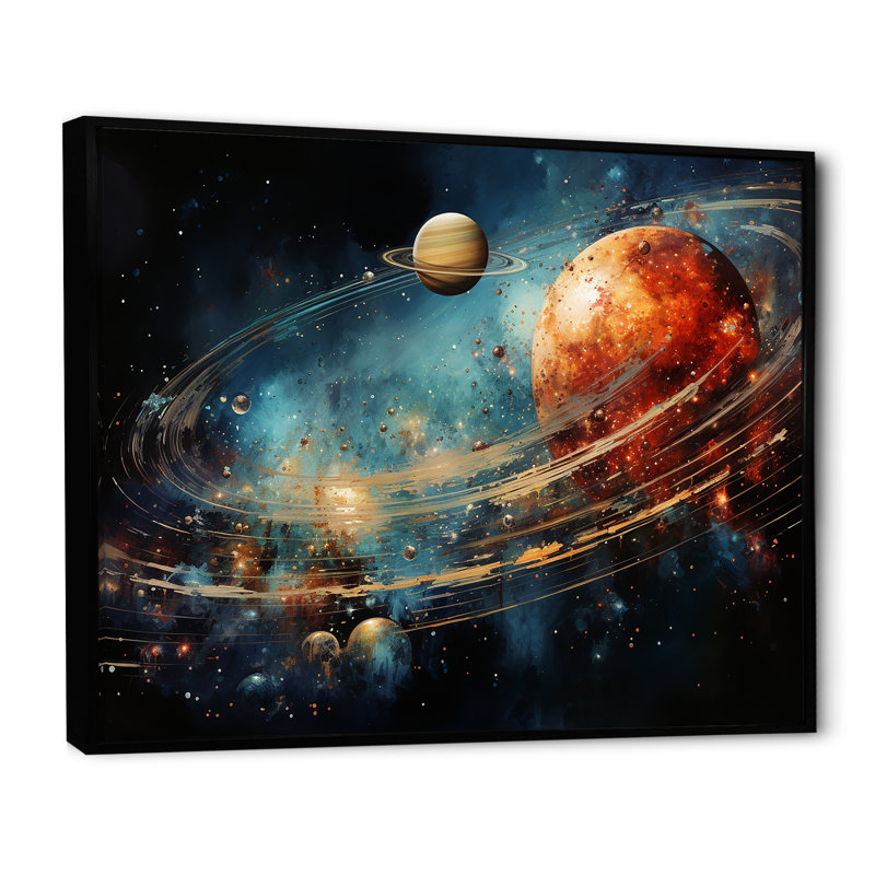 " Saturn Ruby Rings Orbiting Elegance ", Black Floater Frame, 24" H x 32" W x 1" D