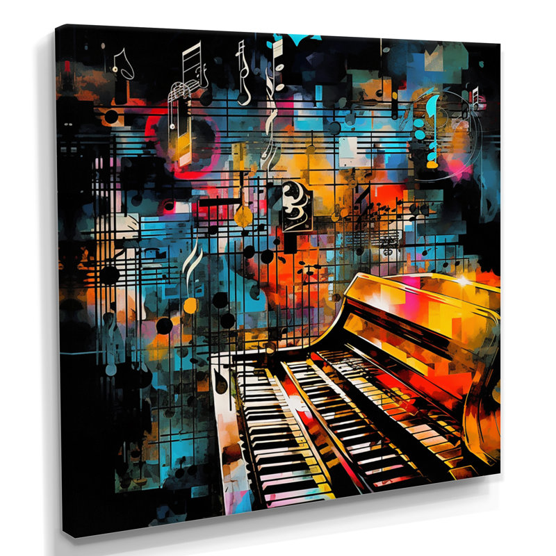«Colorful Piano Retro Collages 90S I», art mural piano, Toile tendue, H 16 po x l 16 po x P 1 po