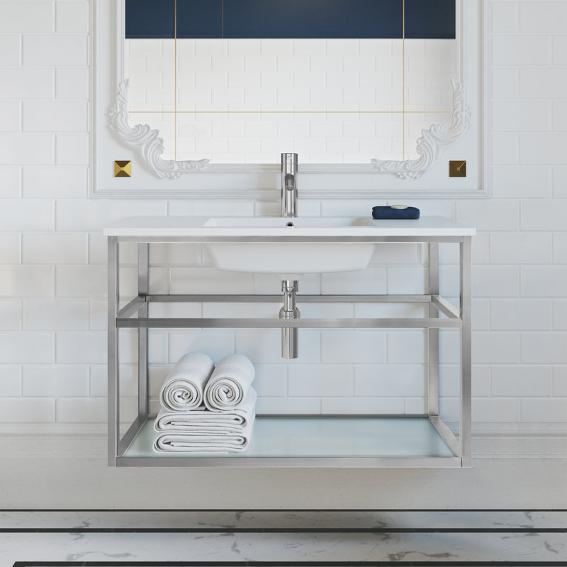 Meuble-lavabo simple 36 po avec tablette ouverte Pierre, Chrome