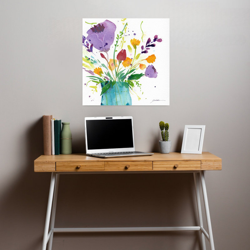 Vase sarcelle avec fleurs lumineuses, art abstrait contemporain, H 18 po x l 18 po
