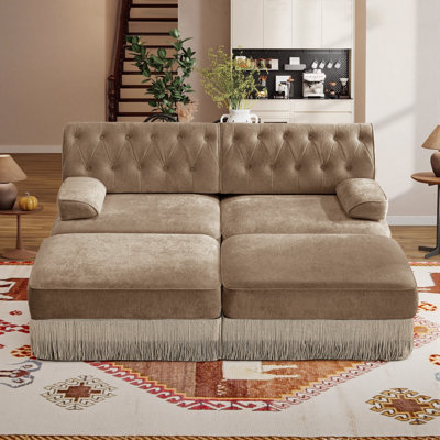 76-Inch 2-Seater Velvet Upholstered Sofa With Ottoman, Suitable For Living Rooms, Conference Rooms, And Bedrooms.