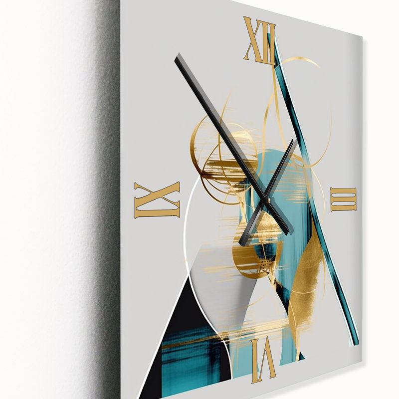 Pleine lune or et turquoise Minimalisme II - Horloge murale moderne abstraite, H 40 po x l 30 po x P 1 po