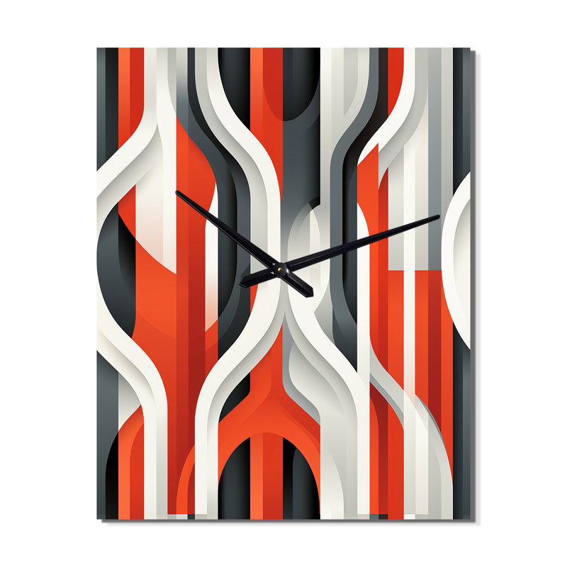 Horloge murale moderne grise et rouge à rayures géométriques, Très petit