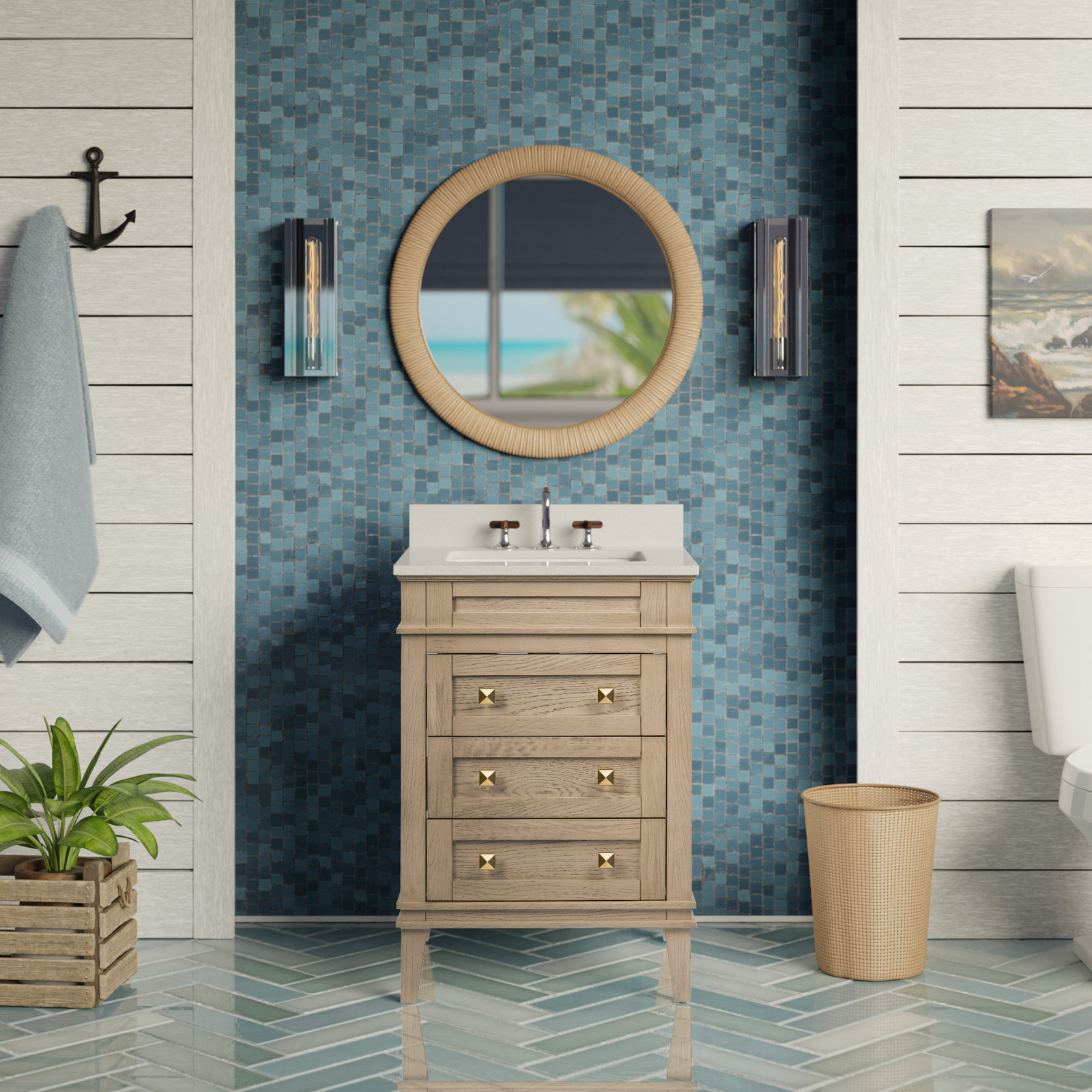 Frankfurt 24'' Single Bathroom Vanity, Engineered White, Greige Oak