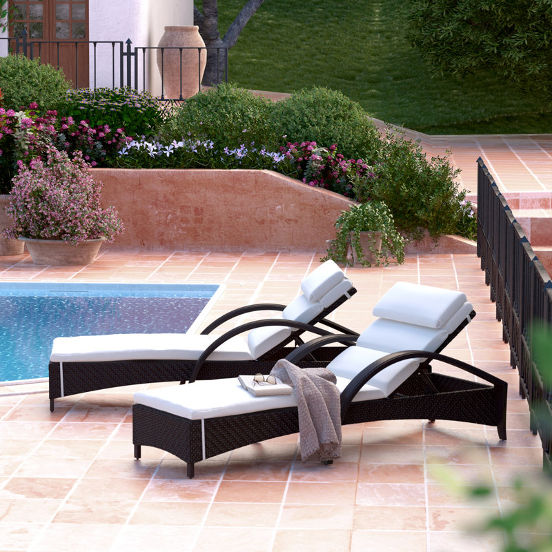 Kechia 81" Long Reclining Chaise Lounge Set Sunbrella Cushions, Bliss White Sunbrella®