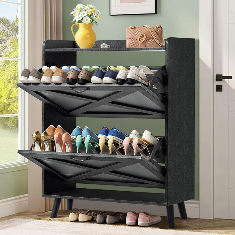 20 Pair Flip Down Shoe Storage, Black