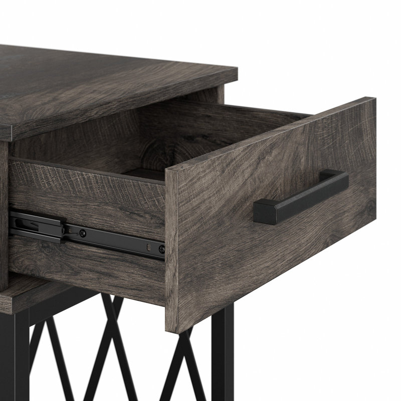 23'' Tall End Table with Storage, Dark Grey Hickory