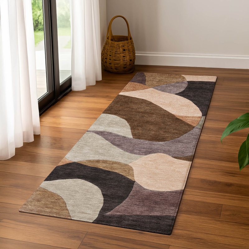Premium Machine Washable Mayfield AMF2141 abstract Rug, 2'3" x 7'6" Runner, Chocolate