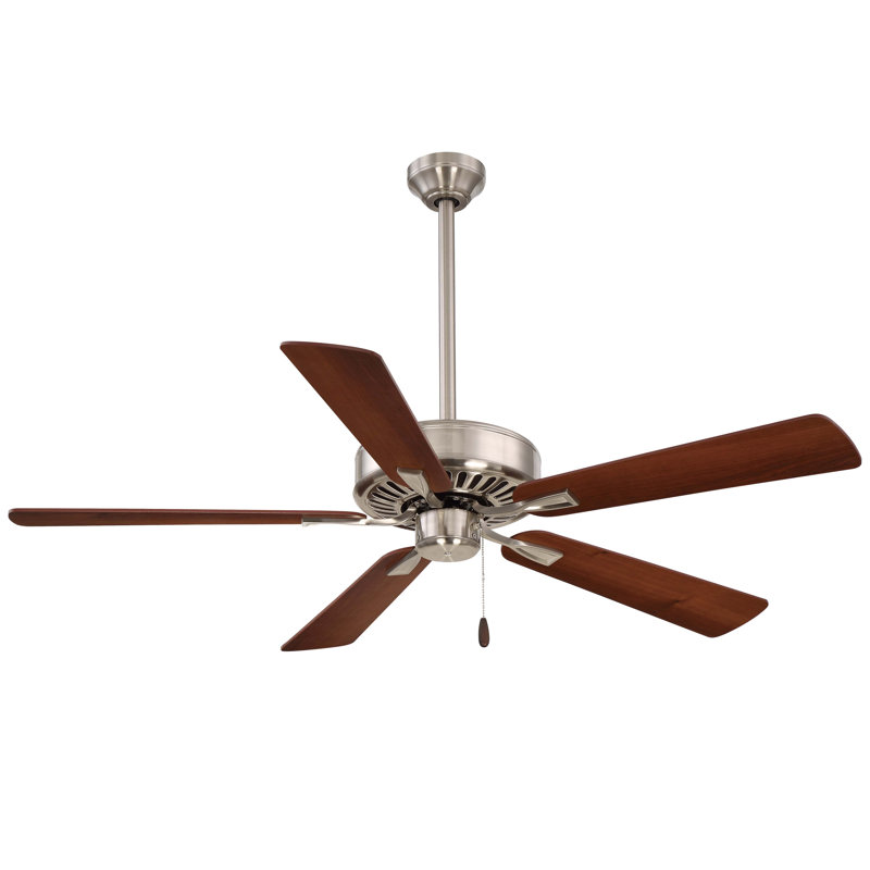 52" Contractor 5 - Blade Standard Ceiling Fan with Pull Chain, Brushed Nickel with Dark Walnut Blades