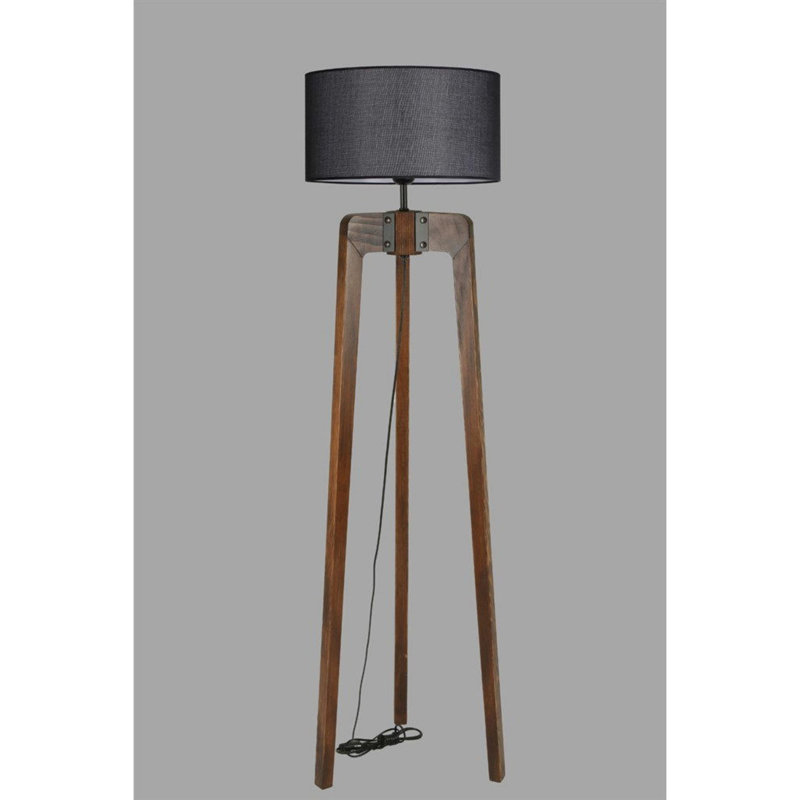 Luro Elegant Floor Lamp, Walnut & Black, 67.0 inches Tall | Durable FIR Wood Body, 17.7 inches Cap & 16.5 inches Leg Diameter | E27 Socket, Max 60W | Stylish Lighting for Living Room, Bedroom, & Office Spaces