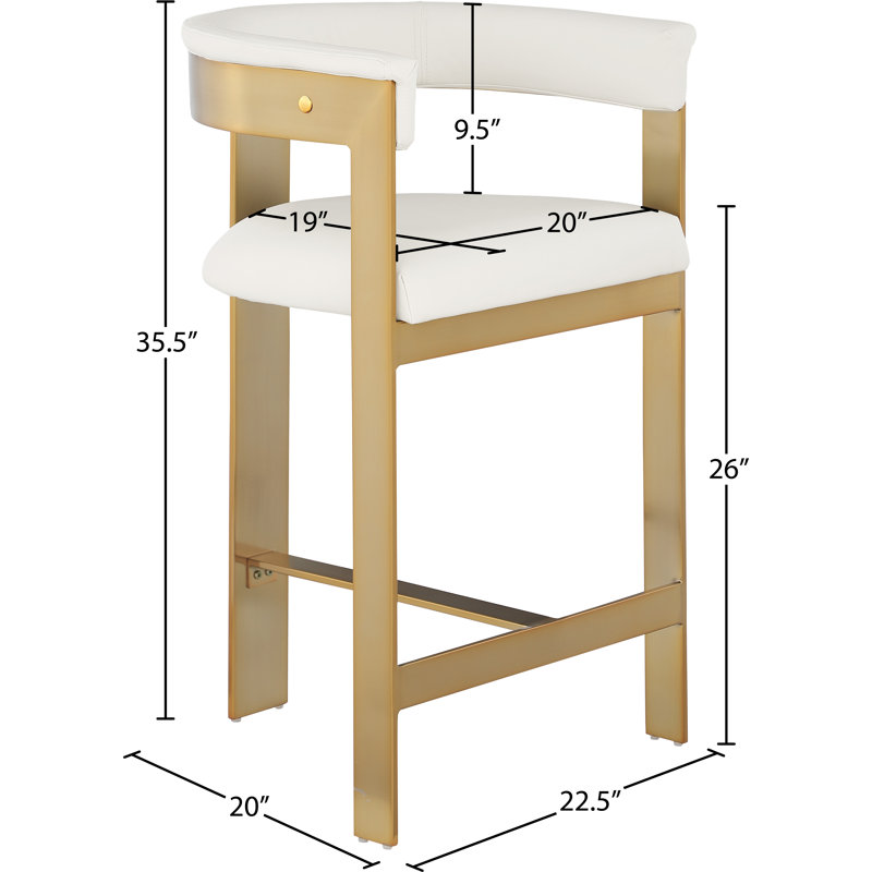 Hermi Vegan Leather Counter Stool, Cream Vegan Leather, Brushed Gold
