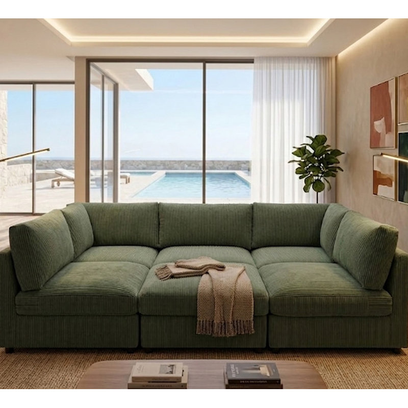 Canapé modulaire réversible en velours côtelé, Does Not Apply, Dark Green Fabric, 98" W