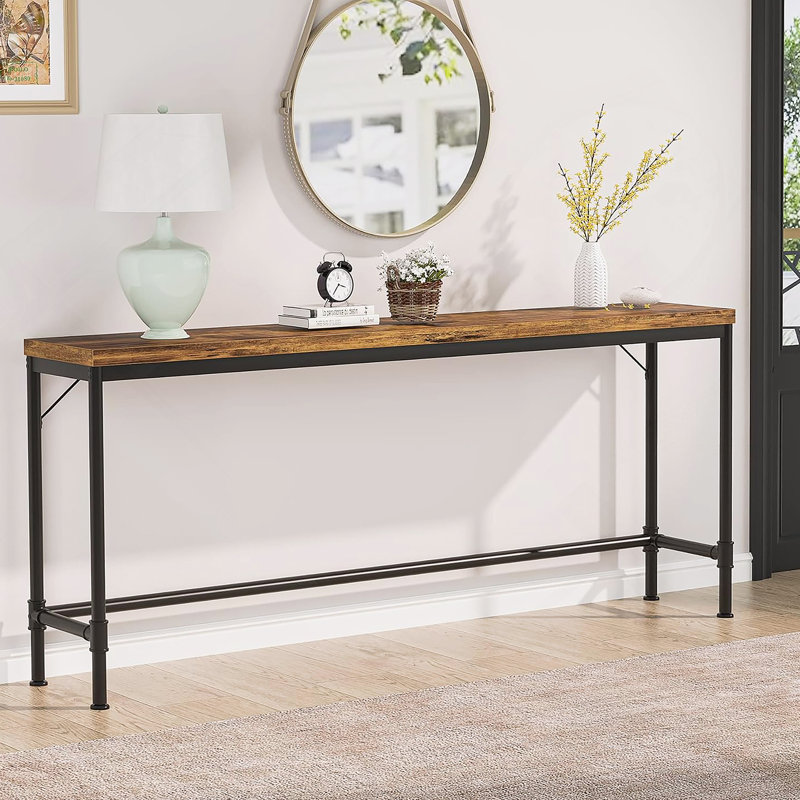 Console industrielle très longue de 70,9 pouces, canapé étroit avec charme rustique et hauteur de bar élevée pour une utilisation polyvalente dans les salons et les couloirs