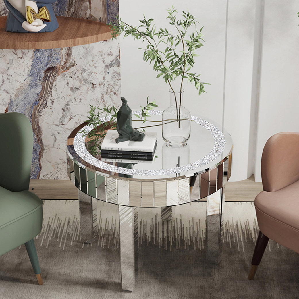 Ivy Bronx 60cm Round Mirrored Coffee Table Glitz Sparkle Diamond