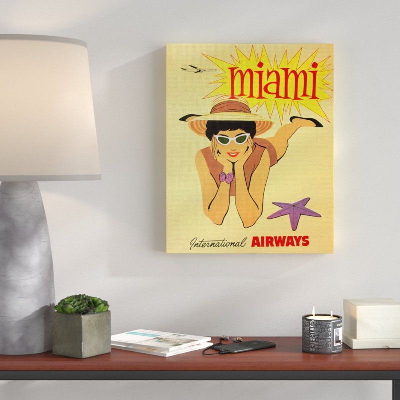 «Miami Beach», affiche publicitaire rétro, Toile tendue, H 20 po x l 16 po