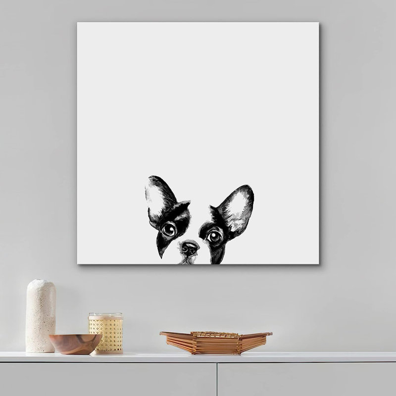 Amical bouledogue français sur toile, H 12 po x l 12 po x P 1,5 po