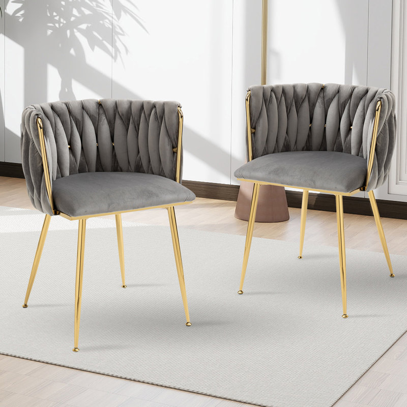 Evanni Velvet Upholstered Metal Side Chair, Gray, 2