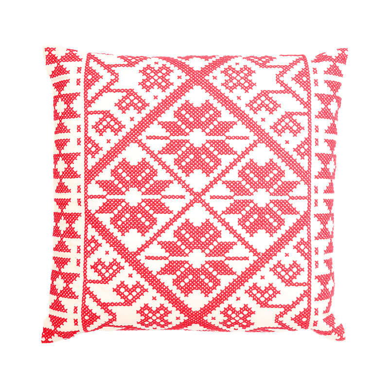 Marsa Square Cotton Pillow Cover and Insert, Red