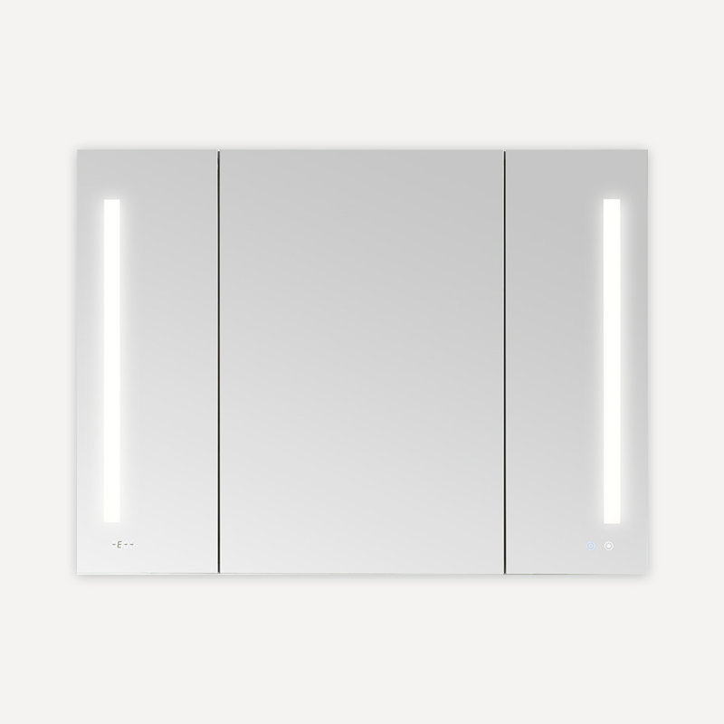 Armoire à pharmacie avec désembueur à DEL AQUADOM Signature Royale l 48 po x H 36 po x P 5 po, prises électriques, horloge numérique, gradateur, miroir grossissant à DEL réglable 3X
