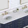 Palace 72 In. Double Sink White Quartz Countertop Vanity In Monarch Blue With Hook Faucets