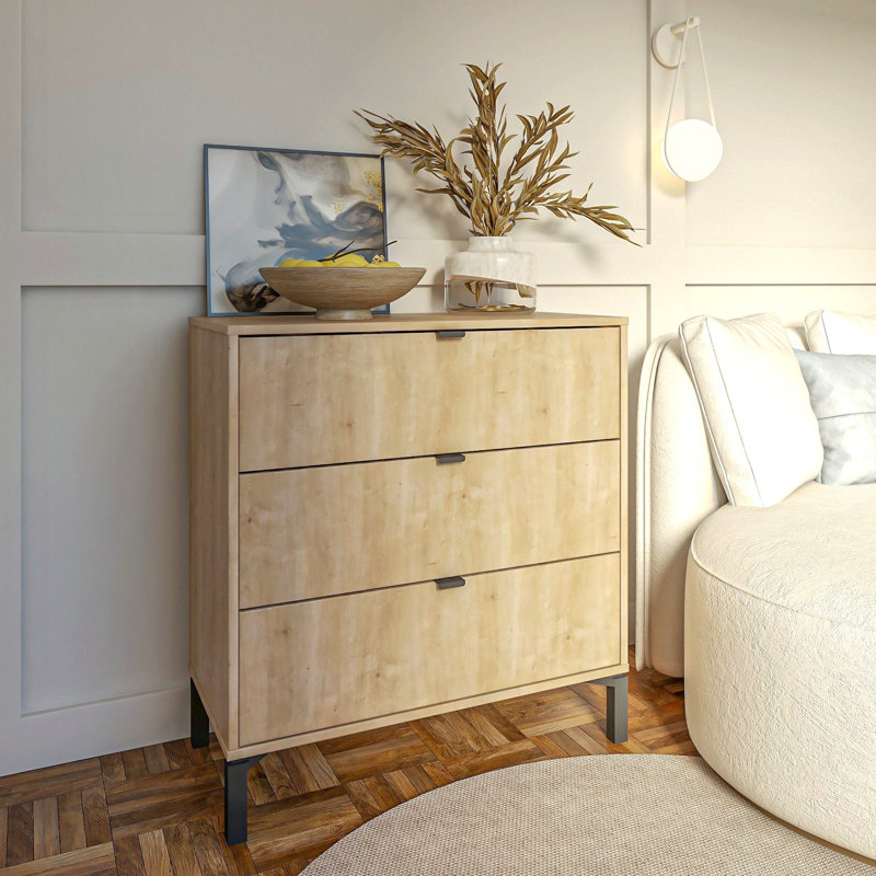 Commode 3 tiroirs Lilieth, Bois naturel