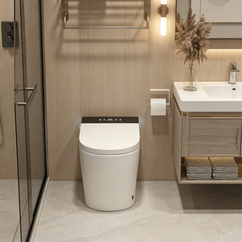 Yingze 10" Rough-In Tankless Compact Smart Bidet Toilet, 23" Small Size, Auto Flush Foot Sensor, Instant Warm Water, Heated Seat, Self-Clean Nozzle, LED Night Light, Wireless Remote