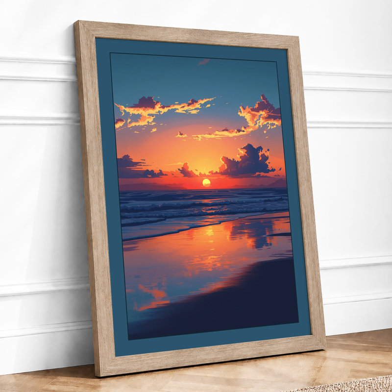 Sunset Over Calm Waters Coastal - Print, A2 - 59.4 x 42.0 cm, Oak