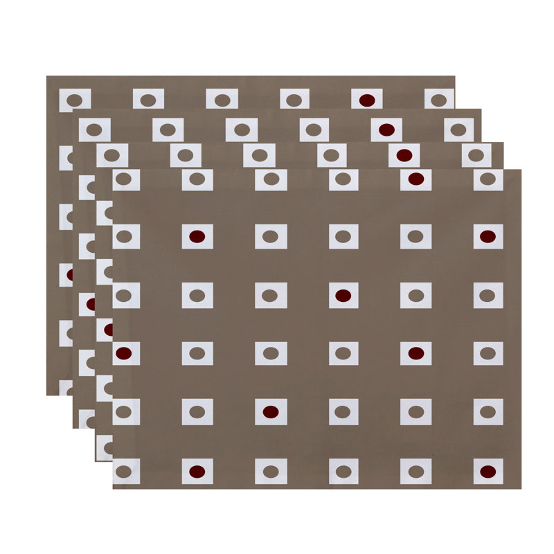 Polyester Geometric Rectangle Placemat, Taupe / Red