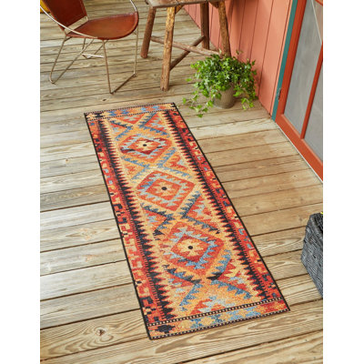 Tapis d'intérieur / extérieur en polypropylène tissé à la machine Lidio - rouge / jaune / bleu