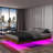 Floating Bed Frame with LED Lights, Fluted Mid Century Modern Floating Platform Bed No Box Spring Needed-1548720629