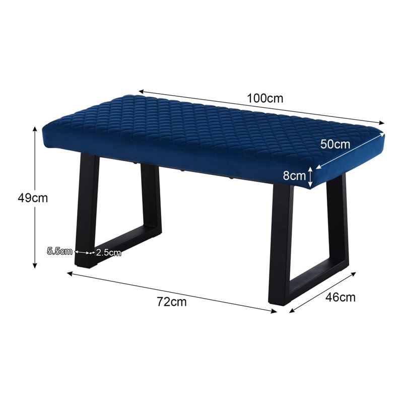 Velvet Upholstered Bench, Blue