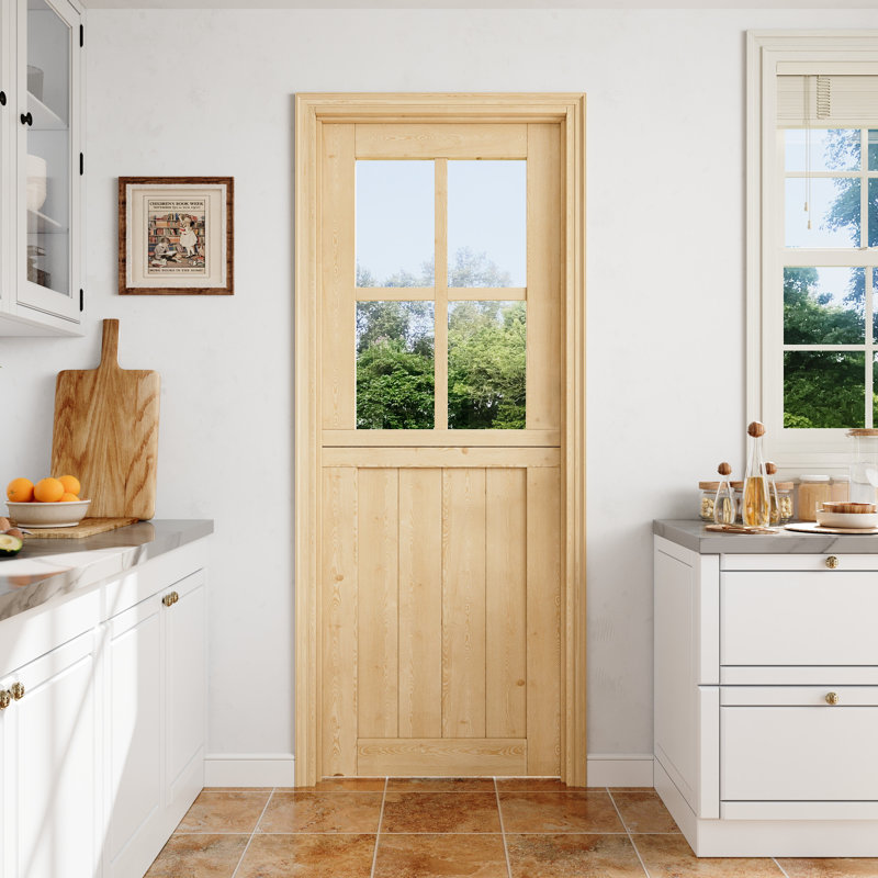 Porte semi-intérieure 30 po x 80 po à 4 portes en bois de pin massif, 30"x 80", 4-Lite