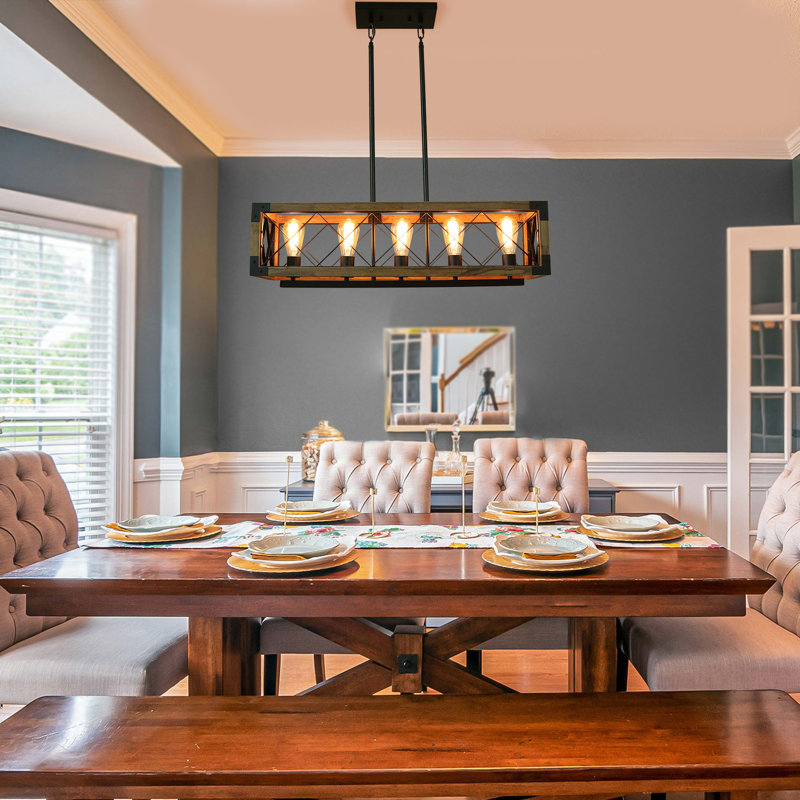 Luminaires rectangulaires de lustre de cuisine en bois, luminaire suspendu de plafond suspendu à 5 lumières