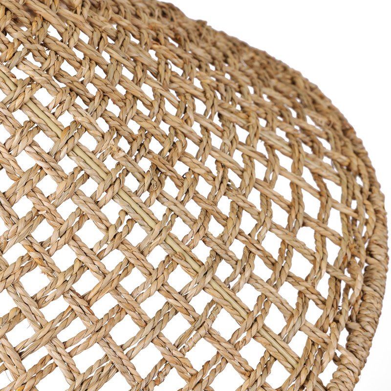 4- Light 21.6" Dimmable Hand-Woven Drum Rattan Chandelier, Matte Black, 4