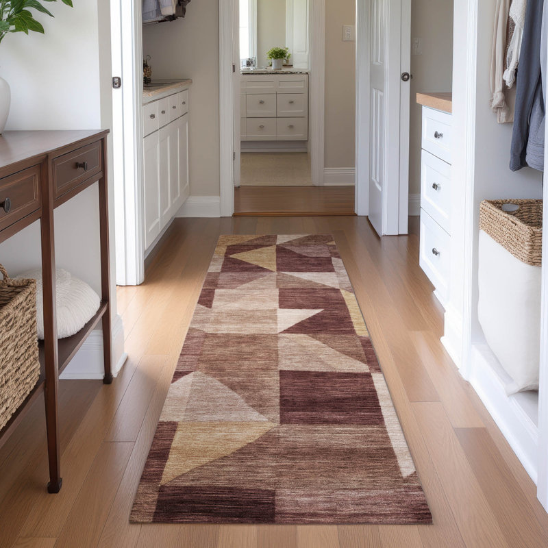 Tapis géométrique lavable à la machine de qualité supérieure Mayfield AMF2373, Bourgogne