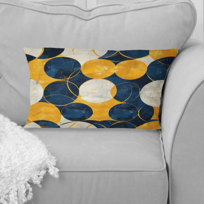 Retro Blue Yellow Midcentury Circles II - Midcentury Lumbar Pillow