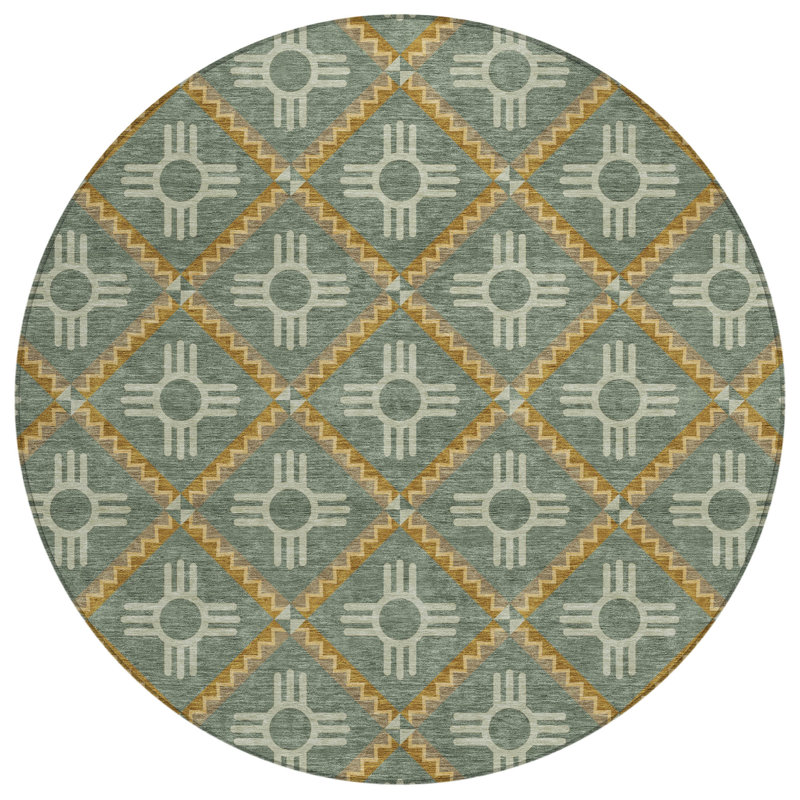 Machine Washable Indoor/Outdoor Chantille ACN2686 Geometric Rug, Basil, 8' Round