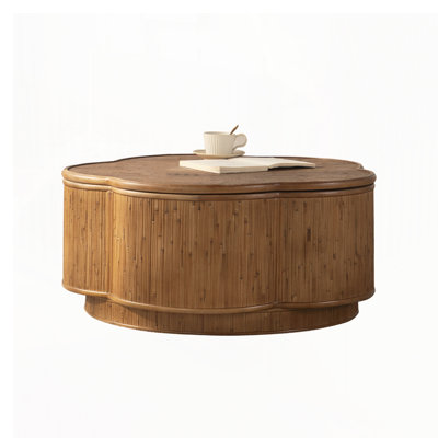 Flower-Shaped Rattan Coffee Table with Lift-Off Lid Storage, Boho-Chic Style, for Living Rooms and Compact Spaces