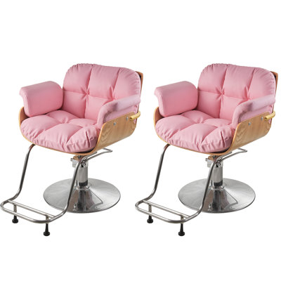 Salon Styling Chair, Hydraulic Barber Chair with Padded PVC Leather Seat & Wooden Back, Heavy Duty Chrome Base Beauty Salon Chair for Hair Stylist, Spa, Tattoo Shop & Reception Waiting Room