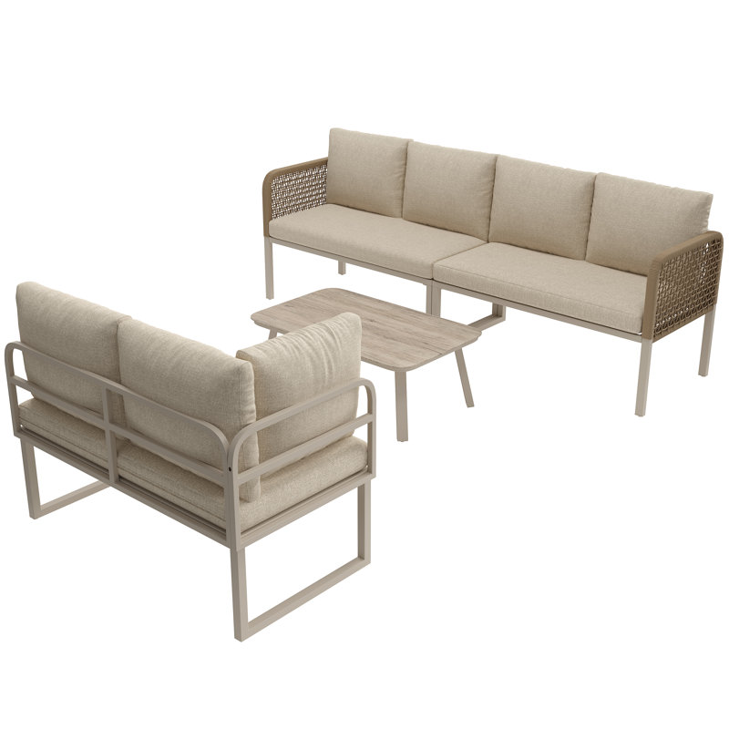 Outdoor Conversation Set 6 Places With 3 Sofas And 1 Coffee Table Beige