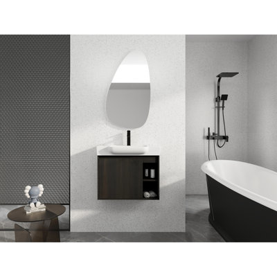 Meuble-lavabo mural 28 po avec lavabo en céramique blanche et porte à fermeture en douceur, emballage KD