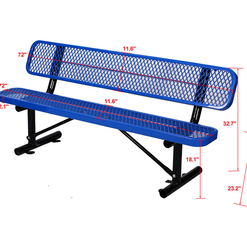 Remise de rangement en métal robuste de 6 pi Banc d'extérieur en acier bleu - Pour patio, pelouse, jardin, construction métallique, intempéries - pour les espaces, fabrication perforée