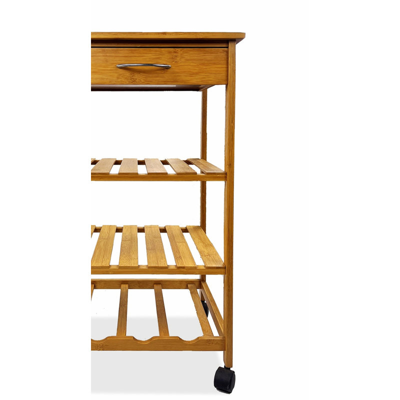 Chariot de cuisine, chariot contemporain avec trois tablettes ouvertes et tiroir de rangement