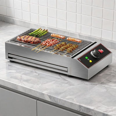 Barbecue électrique simple de 1800 W, barbecue commercial en acier inoxydable de 21,6 po, gril de comptoir pour steak, hamburger, déjeuner