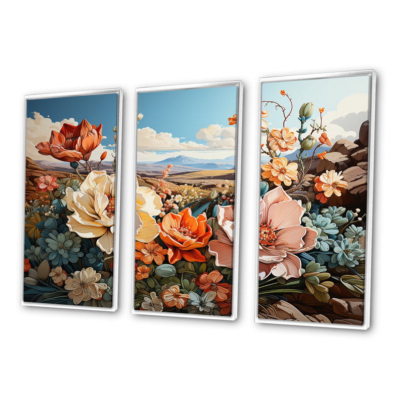 Ensemble d'art moderne sur toile Modern Cactus Country Charm, Cadre flottant blanc, H 32 po x l 48 po x P 1 po