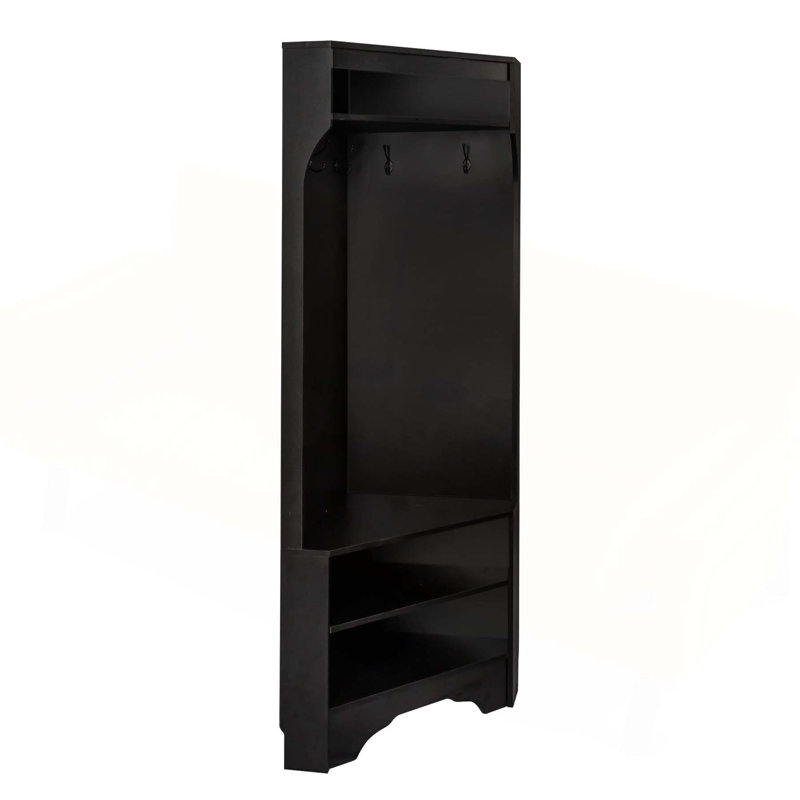 Minimalist Corner Hall Tree with Shoe Bench, Versatile Coat Rack, Adjustable Shelf for Entryway and Living Room, Black